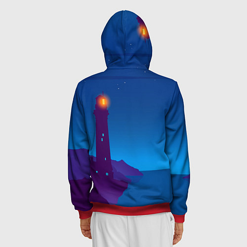 Мужская толстовка на молнии Маяк в ночи / 3D-Красный – фото 4