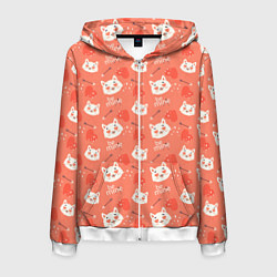 Мужская толстовка на молнии Паттерн кот на персиковом фоне