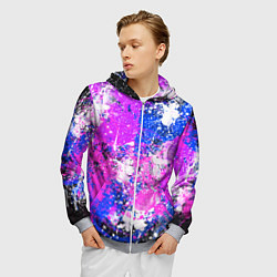 Толстовка 3D на молнии мужская Разбрызганная фиолетовая краска - темный фон, цвет: 3D-меланж — фото 2