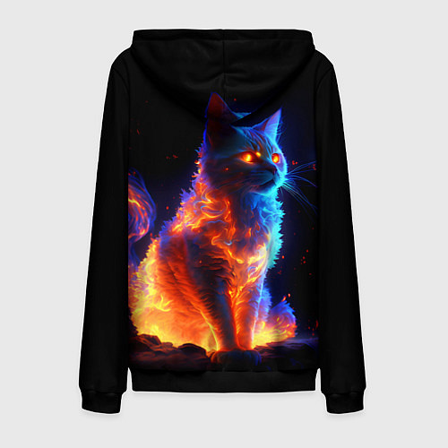 Мужская толстовка на молнии Огненная кошка / 3D-Черный – фото 2