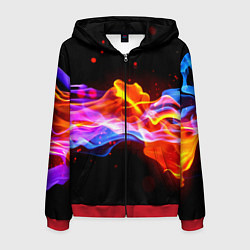 Толстовка 3D на молнии мужская Битвы огней волны, цвет: 3D-красный