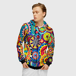 Толстовка 3D на молнии мужская Психоделика калейдоскоп, цвет: 3D-черный — фото 2