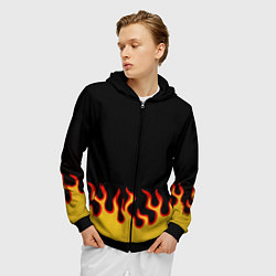 Толстовка 3D на молнии мужская Горящее пламя, цвет: 3D-черный — фото 2