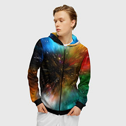 Толстовка 3D на молнии мужская Бескрайний космос - неон, цвет: 3D-черный — фото 2