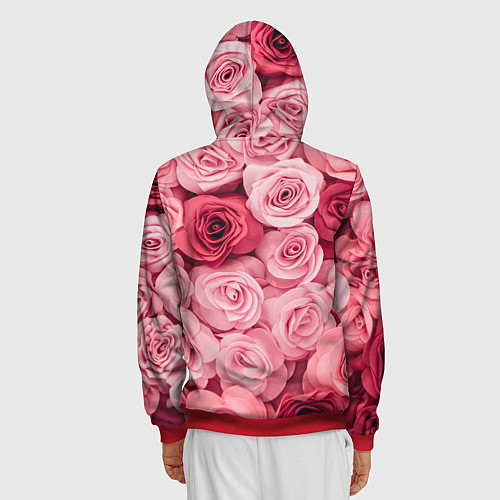 Мужская толстовка на молнии Чайная пыльная роза - нежно розовый цветок / 3D-Красный – фото 4