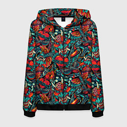 Толстовка 3D на молнии мужская Ирезуми Японские маски, цвет: 3D-черный