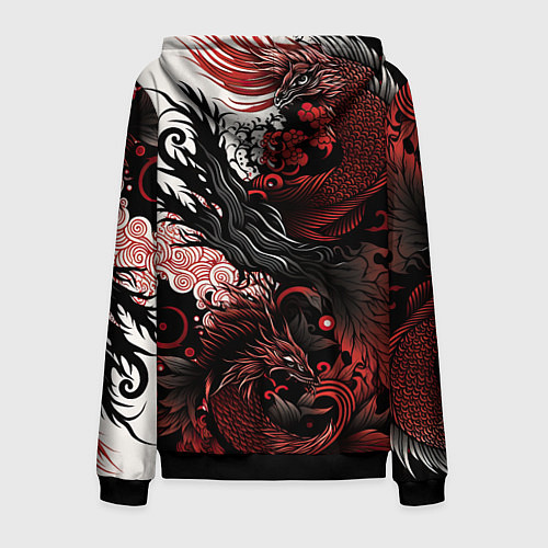 Мужская толстовка на молнии Красный Irezumi узор / 3D-Черный – фото 2