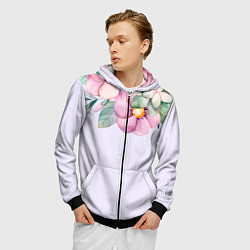 Толстовка 3D на молнии мужская Пастельные цветы акварелью - наверху, цвет: 3D-черный — фото 2