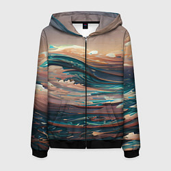 Толстовка 3D на молнии мужская Необъятный океан, цвет: 3D-черный