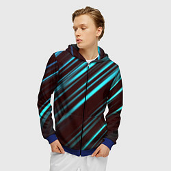 Толстовка 3D на молнии мужская Stripes line neon color, цвет: 3D-синий — фото 2