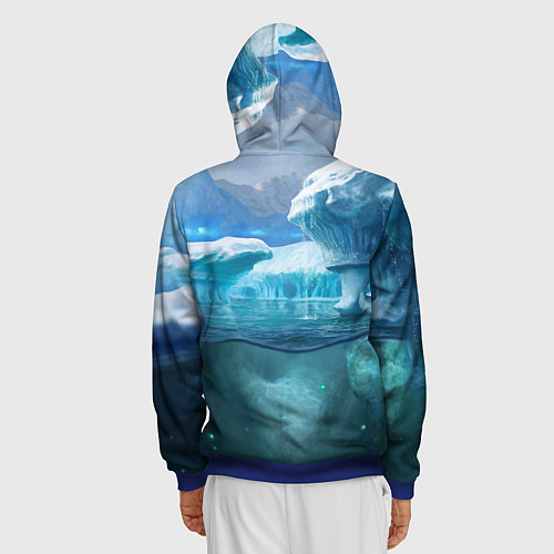 Мужская толстовка на молнии Subnautica - КРАБ на леднике / 3D-Синий – фото 4