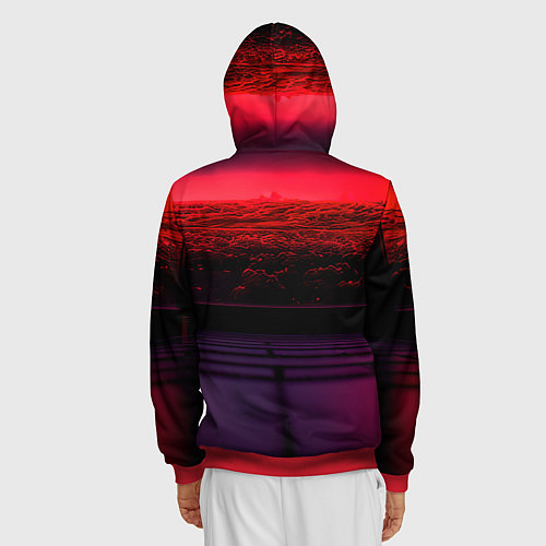 Мужская толстовка на молнии Пурпурный закат-арт / 3D-Красный – фото 4