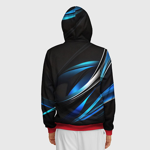 Мужская толстовка на молнии Абстрактные синие и белые линии на черном фоне / 3D-Красный – фото 4