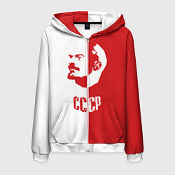 Толстовка 3D на молнии мужская Красно белый Ленин, цвет: 3D-белый
