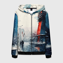 Толстовка 3D на молнии мужская Наш город - коллекция Бело-сине-красный - Хуф и Ся, цвет: 3D-черный
