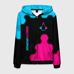 Мужская толстовка на молнии Assassins Creed - neon gradient: надпись, символ