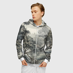 Толстовка 3D на молнии мужская Японский лес, цвет: 3D-белый — фото 2