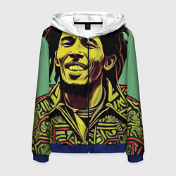 Толстовка 3D на молнии мужская Боб Марли 2D граффити эффект, цвет: 3D-синий