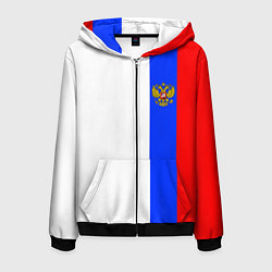 Толстовка 3D на молнии мужская Цвета России - герб, цвет: 3D-черный