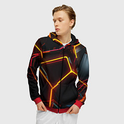 Толстовка 3D на молнии мужская Неон на черном фоне, цвет: 3D-красный — фото 2