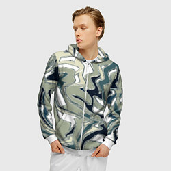 Толстовка 3D на молнии мужская Абстракция оливковый, цвет: 3D-белый — фото 2