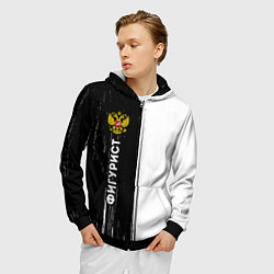 Толстовка 3D на молнии мужская Фигурист из России и герб РФ: по-вертикали, цвет: 3D-черный — фото 2