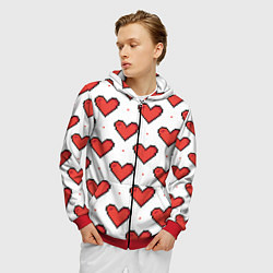 Толстовка 3D на молнии мужская Pixel heart, цвет: 3D-красный — фото 2