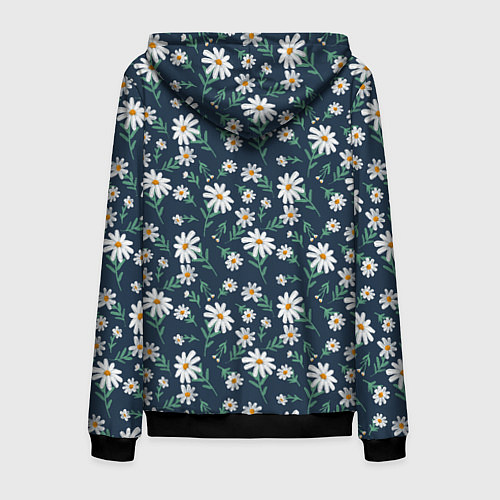 Мужская толстовка на молнии Паттерн с ромашками / 3D-Черный – фото 2