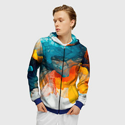 Толстовка 3D на молнии мужская Синяя и оранжевая жидкости, цвет: 3D-синий — фото 2