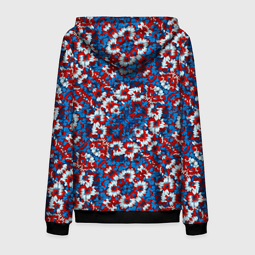 Мужская толстовка на молнии Красно-сине-белые цветы / 3D-Черный – фото 2