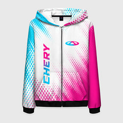 Мужская толстовка на молнии Chery neon gradient style: надпись, символ