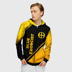 Толстовка 3D на молнии мужская Blue Exorcist - gold gradient: надпись, символ, цвет: 3D-черный — фото 2