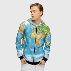 Толстовка 3D на молнии мужская Атлас мира, цвет: 3D-черный — фото 2