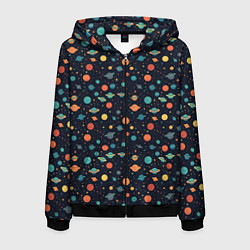 Мужская толстовка на молнии Темный космос с планетами паттерн