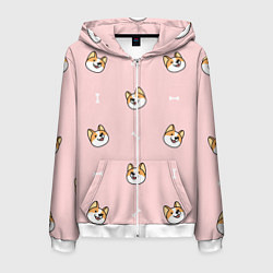 Мужская толстовка на молнии Pink corgi