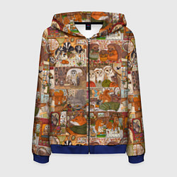 Толстовка 3D на молнии мужская Коллаж из сказочных зверей - совы, белки, ёжики, цвет: 3D-синий