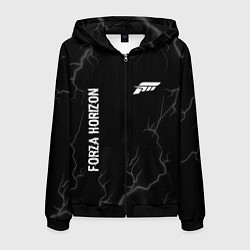 Мужская толстовка на молнии Forza Horizon glitch на темном фоне: надпись, симв