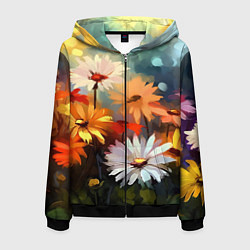 Толстовка 3D на молнии мужская Маслянные ромашки, цвет: 3D-черный