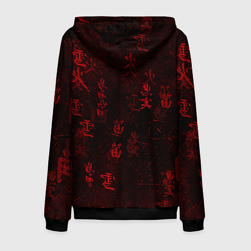 Мужская толстовка на молнии Красный дракон - иероглифы / 3D-Черный – фото 2