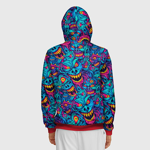 Мужская толстовка на молнии Неоновые монстры - graffiti art style pattern / 3D-Красный – фото 4