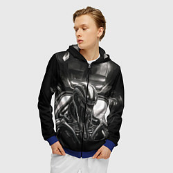 Толстовка 3D на молнии мужская Ксеноморф в каюте космического корабля, цвет: 3D-синий — фото 2