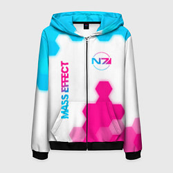 Мужская толстовка на молнии Mass Effect neon gradient style: надпись, символ