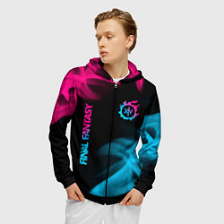 Толстовка 3D на молнии мужская Final Fantasy - neon gradient: надпись, символ, цвет: 3D-черный — фото 2