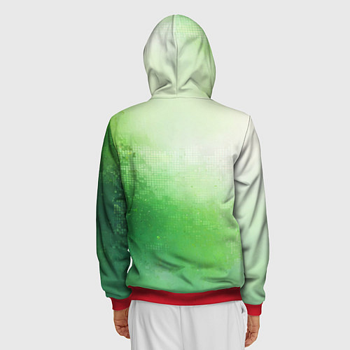 Мужская толстовка на молнии Зелёные пиксели / 3D-Красный – фото 4