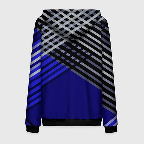 Мужская толстовка на молнии Белые и серые полосы на синем фоне / 3D-Черный – фото 2