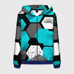 Толстовка 3D на молнии мужская Шестиугольники абстрактный фон, цвет: 3D-синий