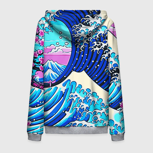 Мужская толстовка на молнии Большая волна в Канагаве сакура / 3D-Меланж – фото 2