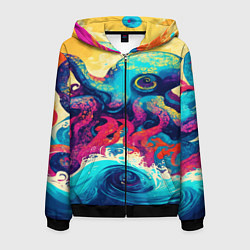Мужская толстовка на молнии Разноцветный осьминог на волнах красок