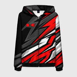 Толстовка 3D на молнии мужская Kawasaki - red uniform, цвет: 3D-черный