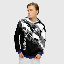 Толстовка 3D на молнии мужская Фольцваген - белый камуфляж, цвет: 3D-синий — фото 2